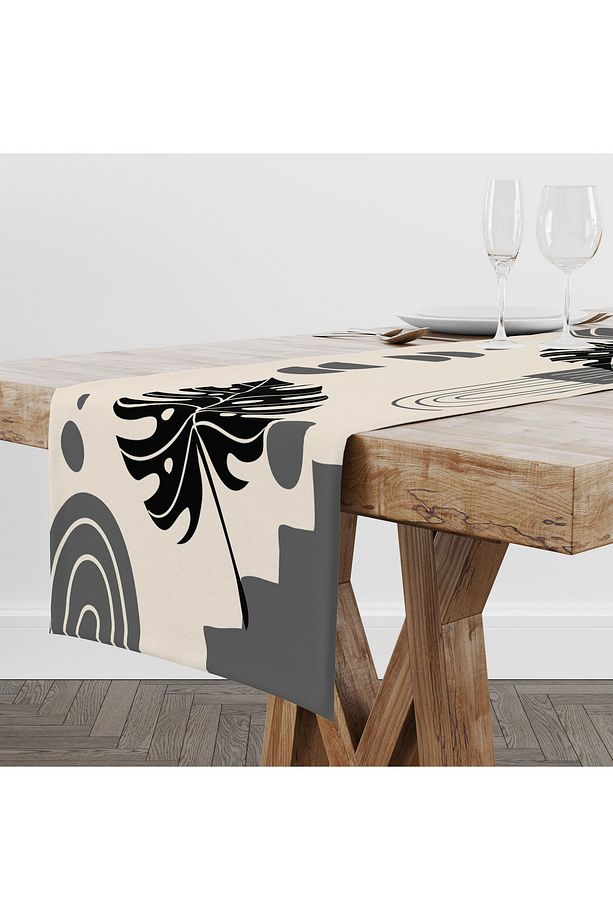 Bohem Boho Temalı Gri Krem Renkli Dekoratif Hediyelik45x100'cm Dekorasyon Runner Masa Örtüsü - 2