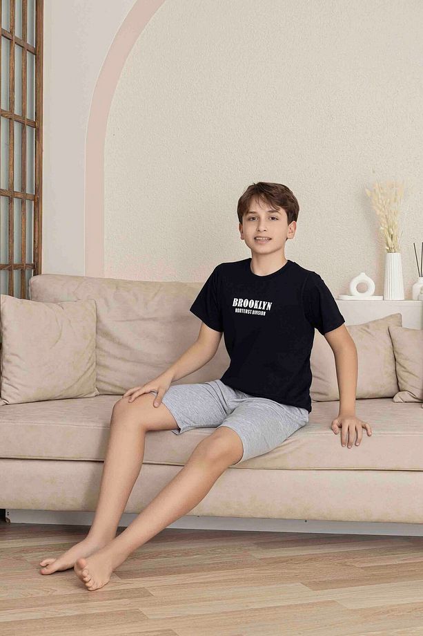 BABA OĞUL KOMBİN ALK ÜST KISA KOLLU BERMUDA BOY ŞORTLU BİSİKLET YAKA PİJAMA TAKIMI-4009 - 5
