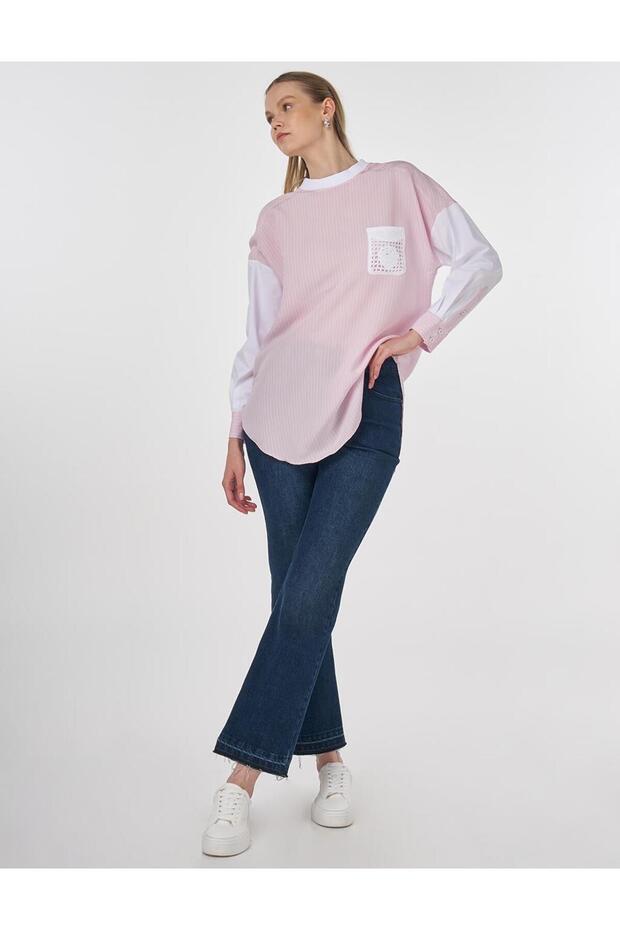 Dantel Aplikeli Modal Tunik Pembe - 3