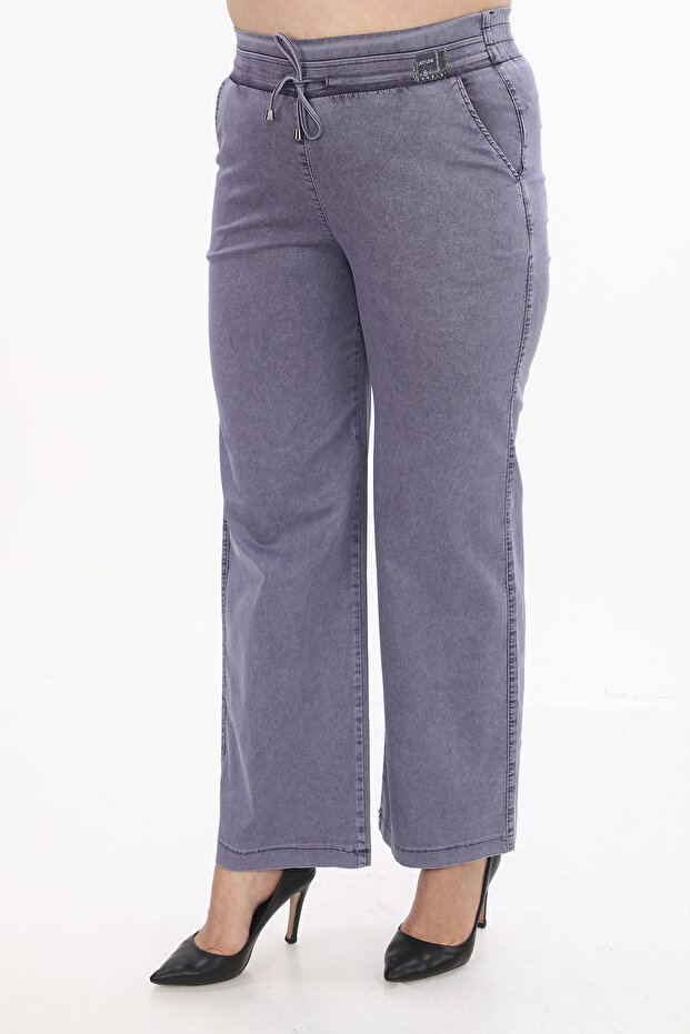 Kadın Taşlı Bol Paça Pantolon - 6