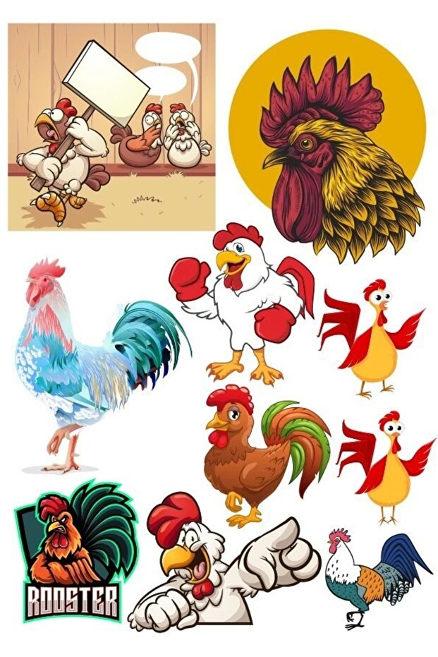 Rooster Sticker Set-1 13 Pieces Phone, Tablet, Notebook, Laptop Sticker