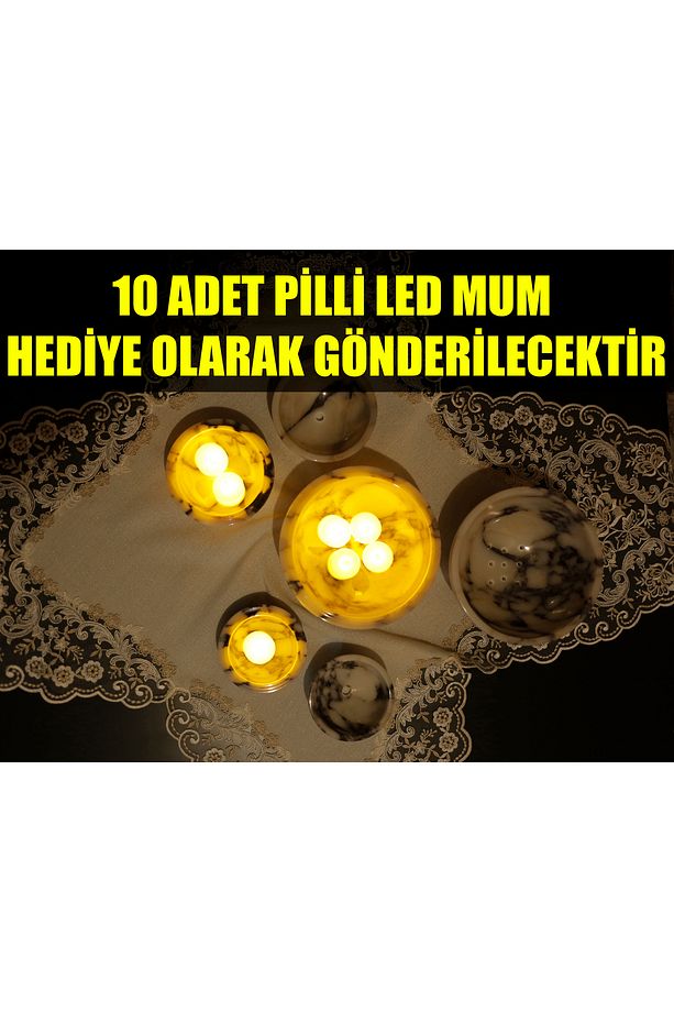 Illumia Ultra Lüks 3'lü Set Mermer Gece Lambası - Abajur Lambader Set - Mermer Lüks Masa Lambası - 7
