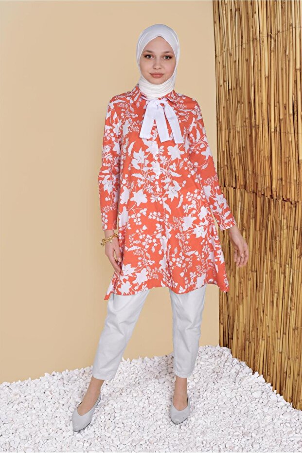 زهرة منقوشة تونك 41804 - 1