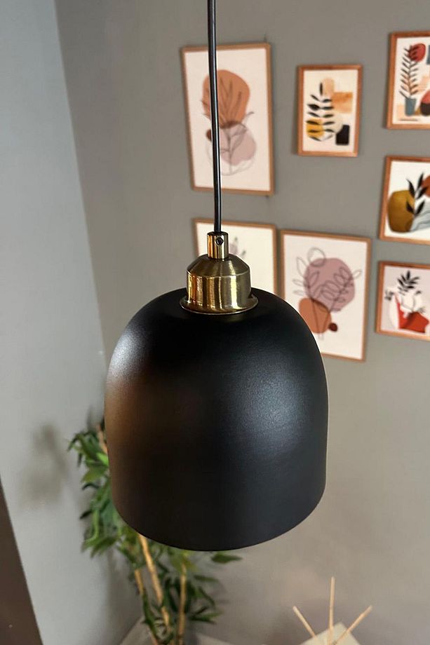 Deep Siyah Yarım Lale Eskitme Başlık Tekli Avize Sarkıt Salon Mutfak Butik Lamba Aydınlatma Avize - 4