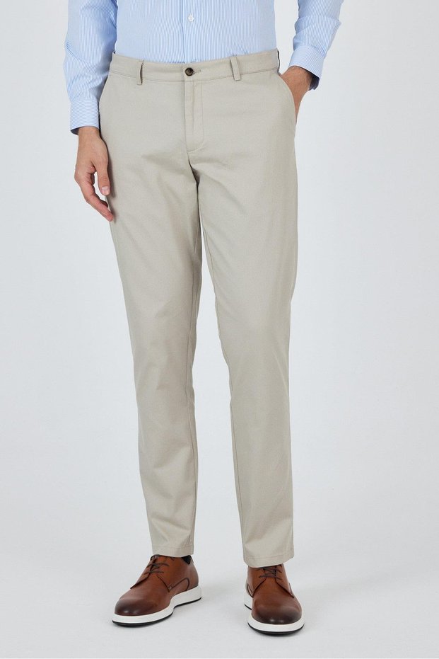 Men's Stone Color Side Pocket Comfort Fit Cotton Chino Trousers 1003250121