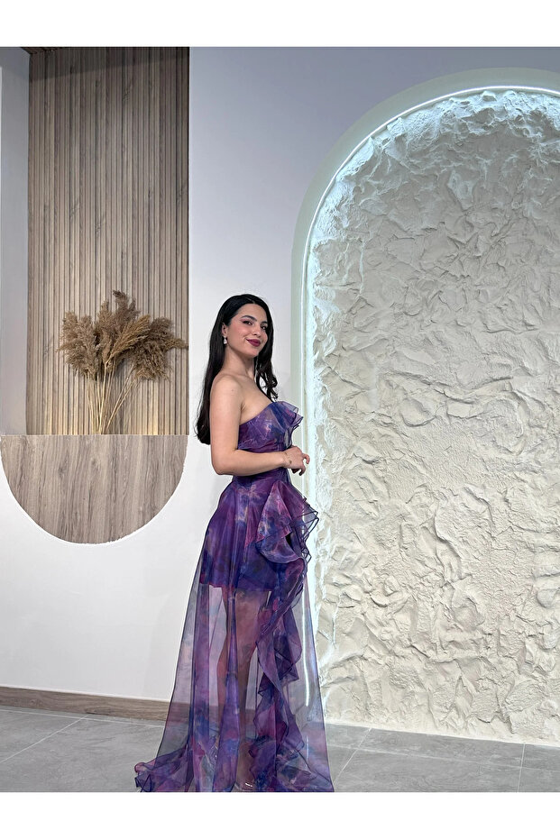 Mor 2000 Tül Abiye Elbise - 5