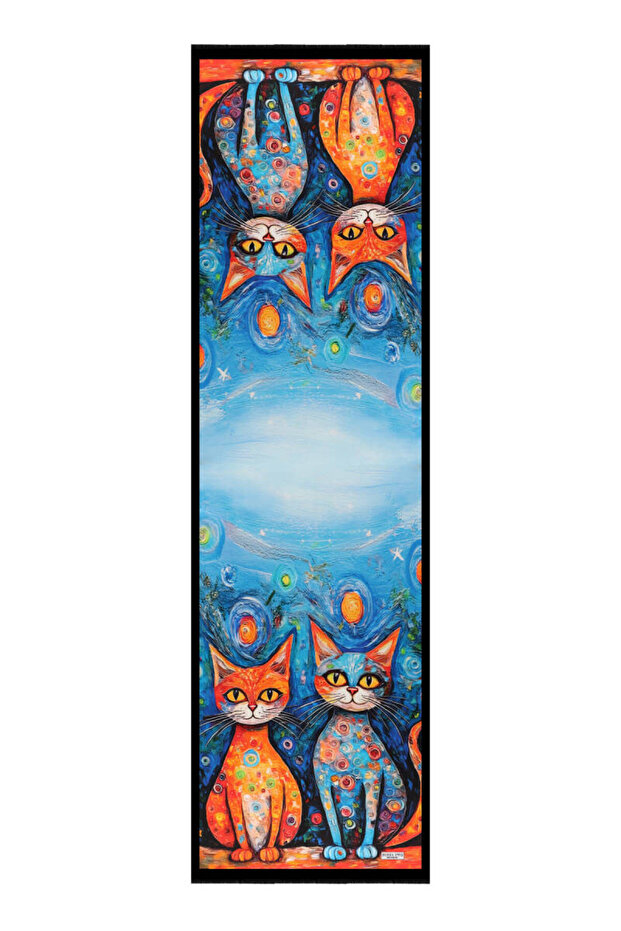 Orange Cat Pattern Silk Scarf - 4