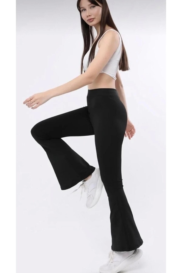 Women's Black Flare Leg Diving Fabric High Waist Lycra Gathering Leggings Trousers Dv540028