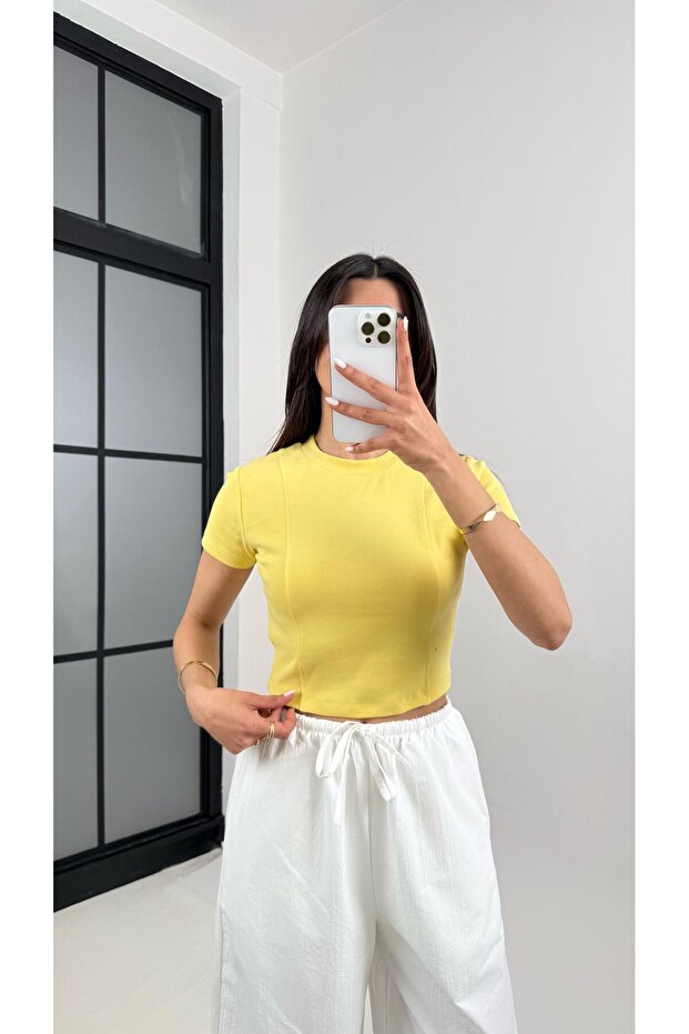 Sarı Kısa Kol MD Muadil Basic Tshirt Gaus00360 - 1