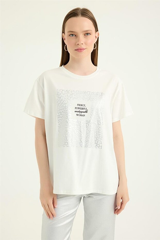 بقعة منقوشة مذهب التي شيرت - 1