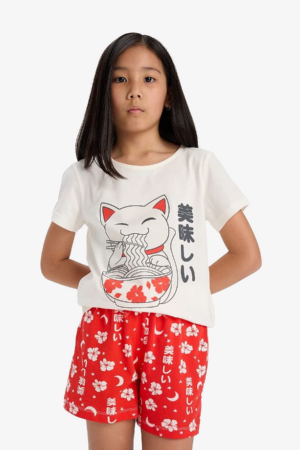 Kız Çocuk Pijama Takımı Baskılı Kısa Kollu Üst Desenli Şort E0530a825hs - 3