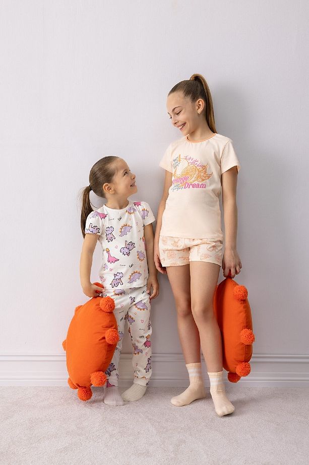 Kız Çocuk Pijama Takımı Baskılı Kısa Kollu Üst Desenli Şort E6234A825SM - 1