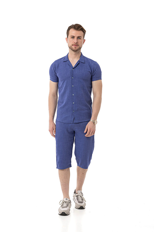 Men's Mechanical Linen Shirt Below Knee Capri Suit