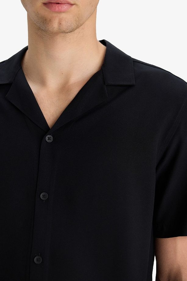 Regular Fit Apaş Yaka Yazlık Kısa Kollu Siyah Gömlek E2533ax25sm - 5