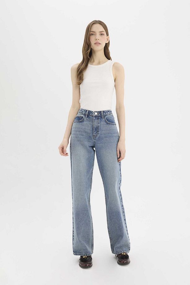 Straight Wide Yüksek Bel Geniş Paça Uzun Jean Pantolon D7979AX25SP - 5