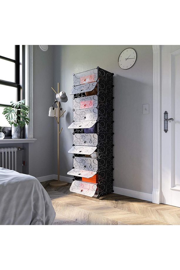 10 Seviyeli Ayakkabı Dolabı, DIY, PP Plastikten, Devrilme Korumalı, 48 x 36 x 173 siyah - 2