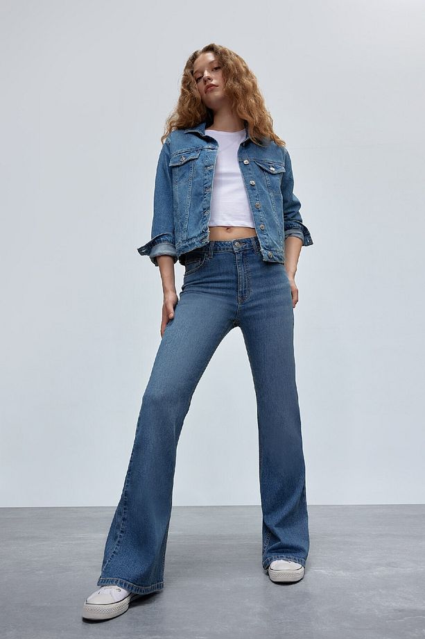 Mia Yüksek Bel Geniş Paça Jean Pantolon D6640AX25SP - 3