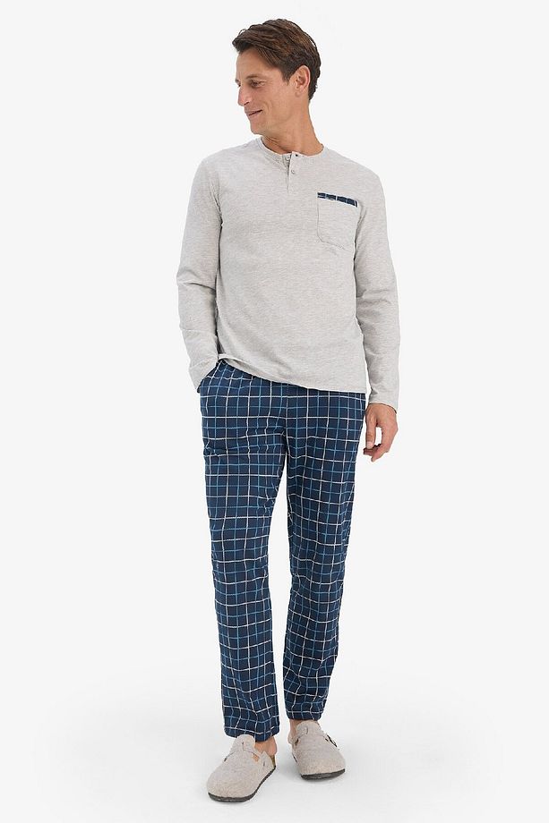 Regular Fit Pijama Takımı Uzun Kollu Üst Kareli Uzun Alt Z6566AZ25SP - 3