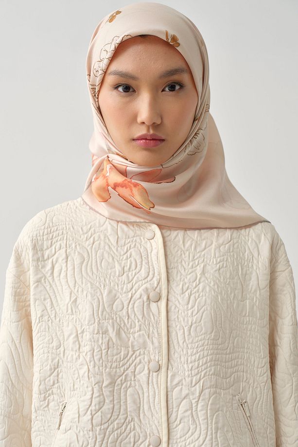 Süregan Twill İpek Eşarp - Pudra - 1