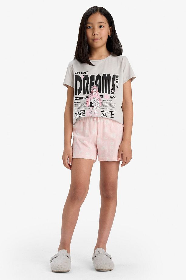 Kız Çocuk Pijama Takımı Baskılı Kısa Kollu Üst Desenli Şort E0545a825hs - 2