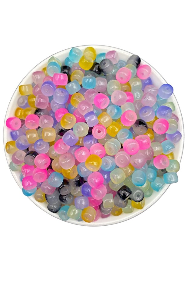50Gr Glass Cylinder 9X6Mm Marbled Mixed Color Beads Jewelry, Hobby, Accessory Bead (50Gr, ~70Pcs)