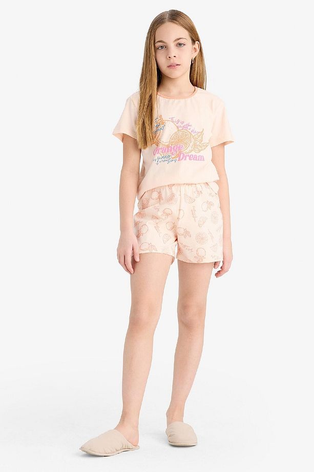 Kız Çocuk Pijama Takımı Baskılı Kısa Kollu Üst Desenli Şort E6234A825SM - 2