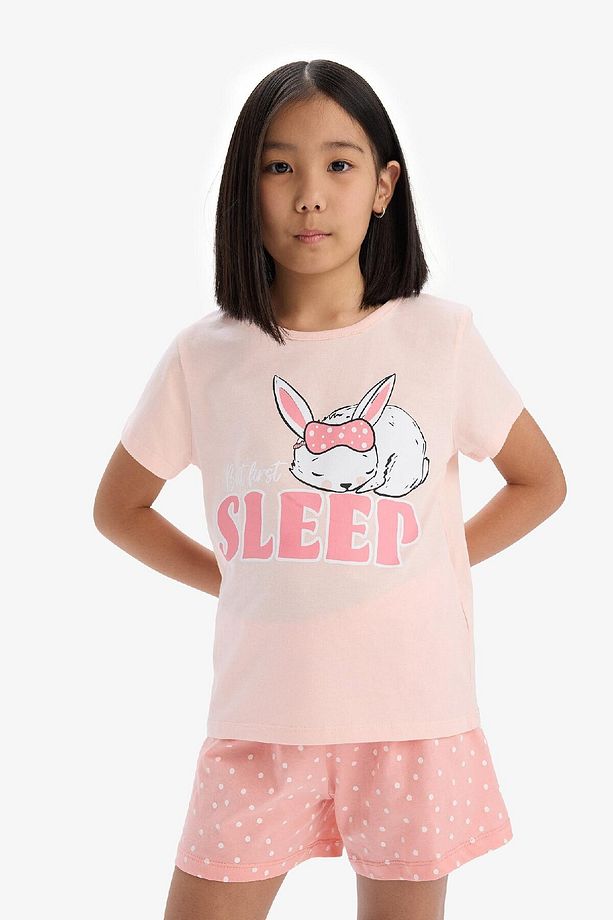 Kız Çocuk Pijama Takımı Baskılı Kısa Kollu Üst Esnek Belli Şort E6227a825hs - 5