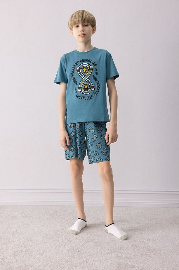 Erkek Çocuk Pijama Takımı Baskılı Kısa Kollu Üst Desenli Şort D9989a825sm - 1