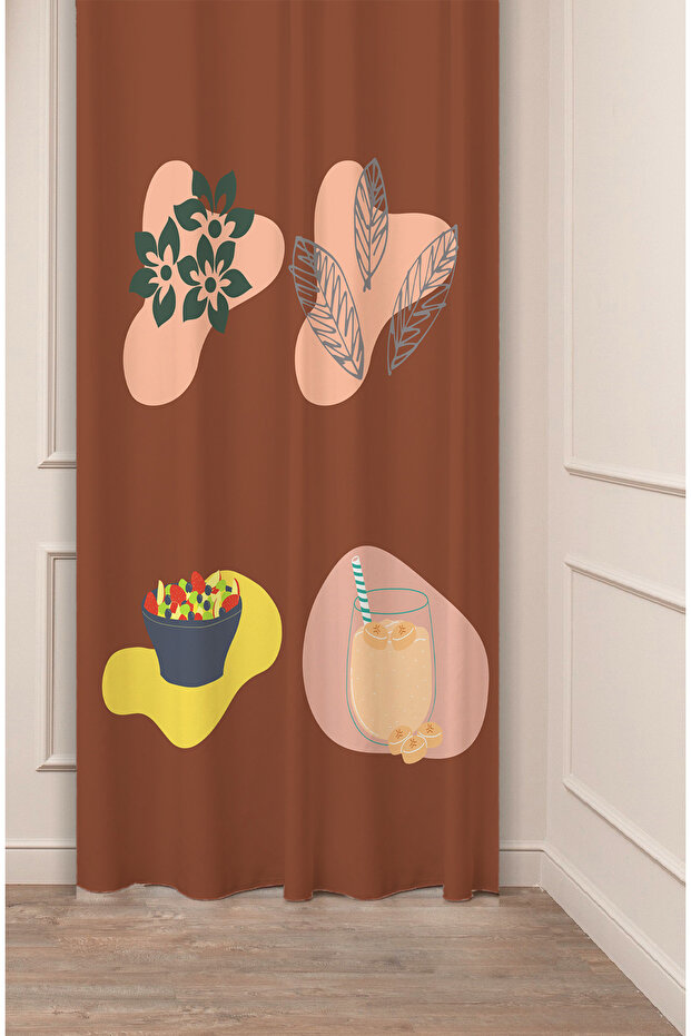 Leaf Minimalist Bohemian Diet Patterned Special Design Digital Printed (Single Wing) Simple Style Background Curtain - 1