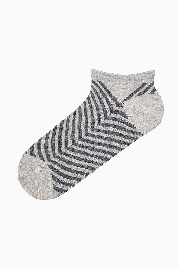 Mixed Pattern Siyah Gri 5li Patik Çorap - 5