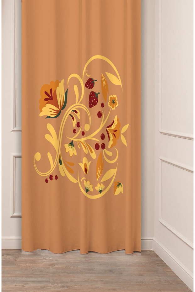 Bohemian Flower Leaf Strawberry Patterned Special Design Digital Printed (Single Wing) Modern Stylish Background Curtain