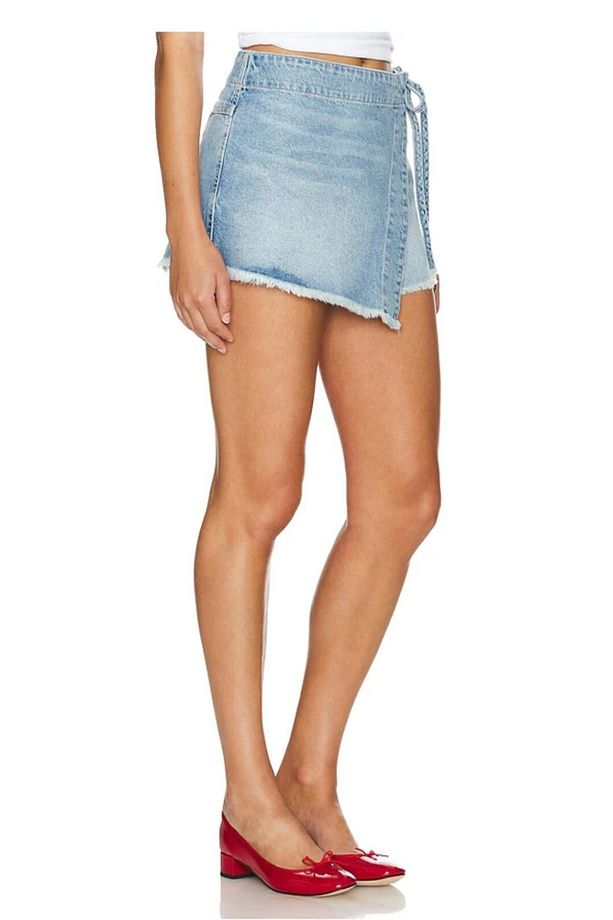 Wrap Detaylı Açık Mavi Denim Şort Etek (DAR KALIP) - 4