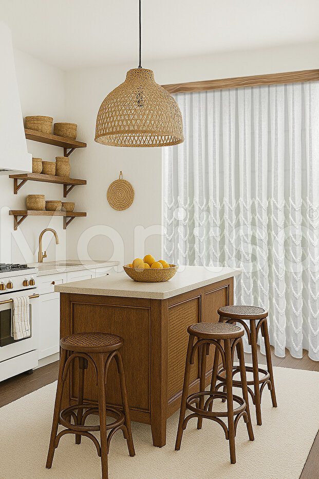 Tulle Curtain - Nordic Series Bohemian Vera Pattern Linen to Floor Cotton Processing Ecru Dense Pleat(1X3) Curtain - 3