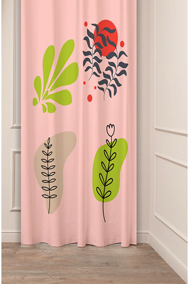 Bohemian Flower Leaf Pink Patterned Special Design Digital Printed (Single Wing) Modern Stylish Background Curtain