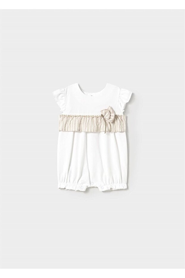 Baby Girl Striped Short Jumpsuit White 1748