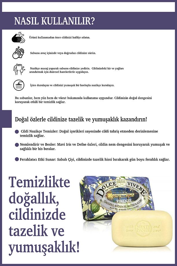 Dolce Vivere Firenze Katı Sabun 250 gr | Onarıcı Ve Besleyici | Iris Çiçeği, Defne Özü - 5