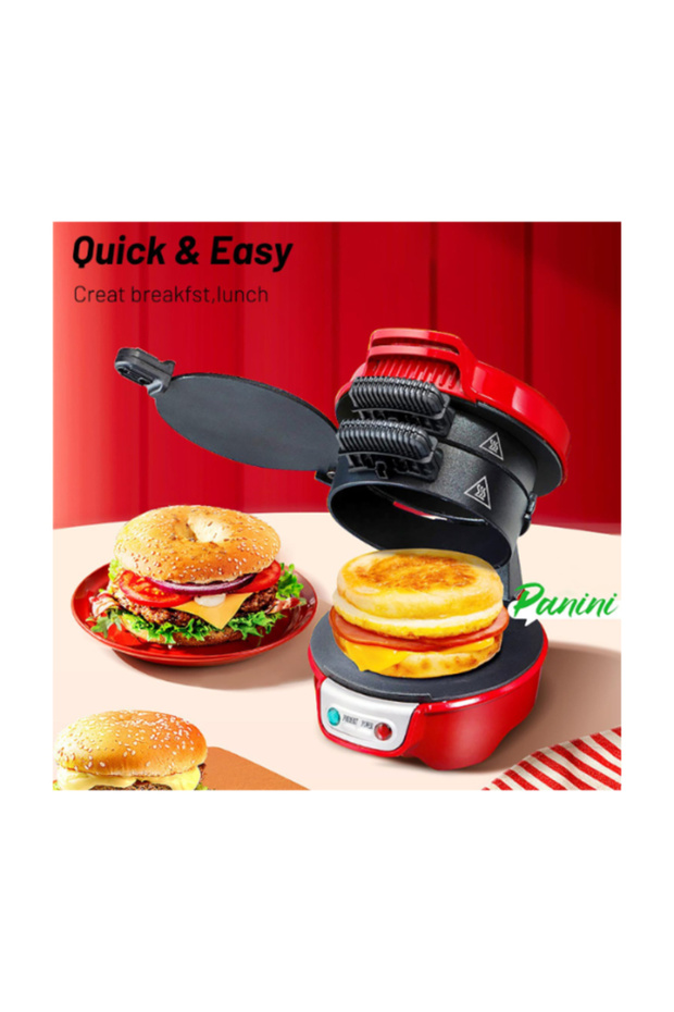 RAF Breakfast Burger Maker – Electric Panini Press with Egg Ring, Non-Stick Plates, Cool Handle