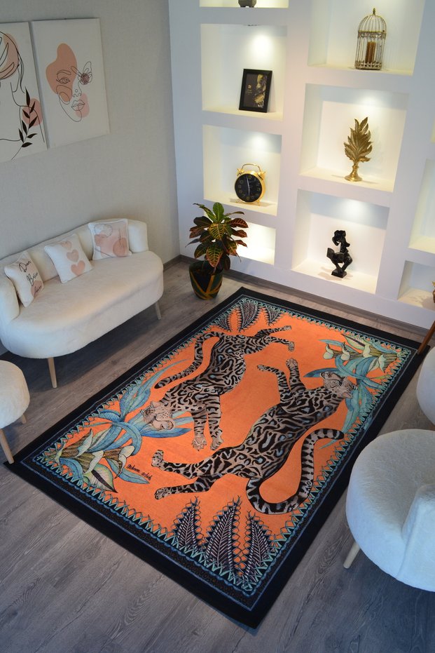 Orange Leopard Animal Patterned Modern Decorative Carpet Miravip294