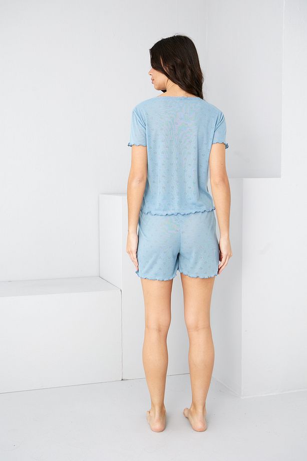 indigo Pointel Ajurlu/Delikli Örme Şort Takım7892 - 4
