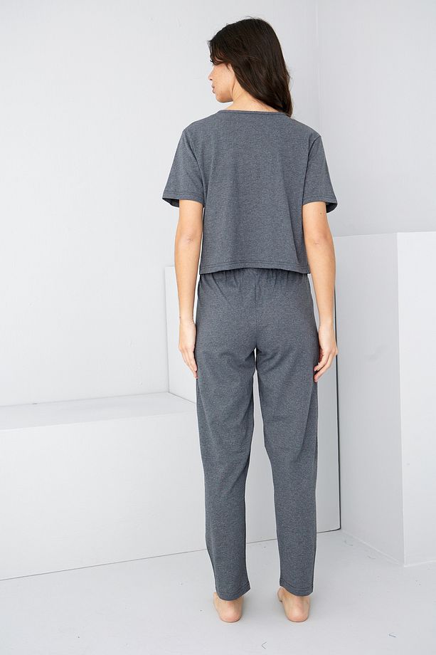 antrasit Bağlamalı Örme Pijama Takım7889 - 3