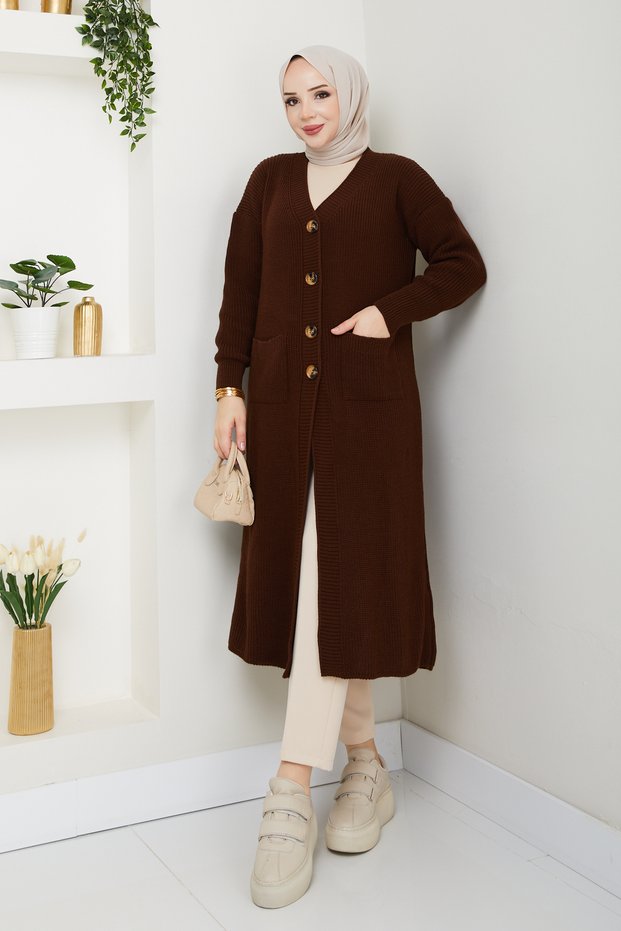 Women's Buttoned Pocket Knitwear Loose Cardigan