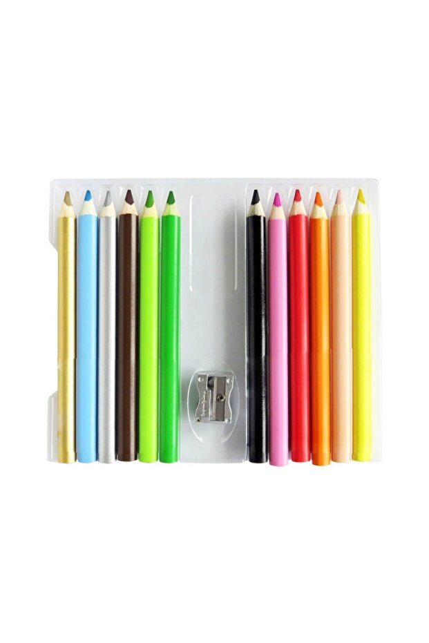 Colored pencil set with sharpener, 12 pieces, round, thick texture, multicolor, 15 cm - 2