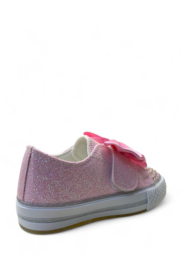 1210 Ortopedik Kız Çocuk Okul Öncesi Pembe Simli Kurdele Işıklı Sneaker - 4