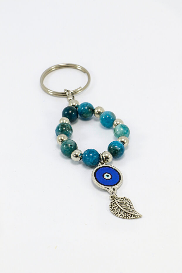 Blue Natural Stone Glass Metal Evil Eye Beaded Keychain, Handmade Gift Bag Ornament