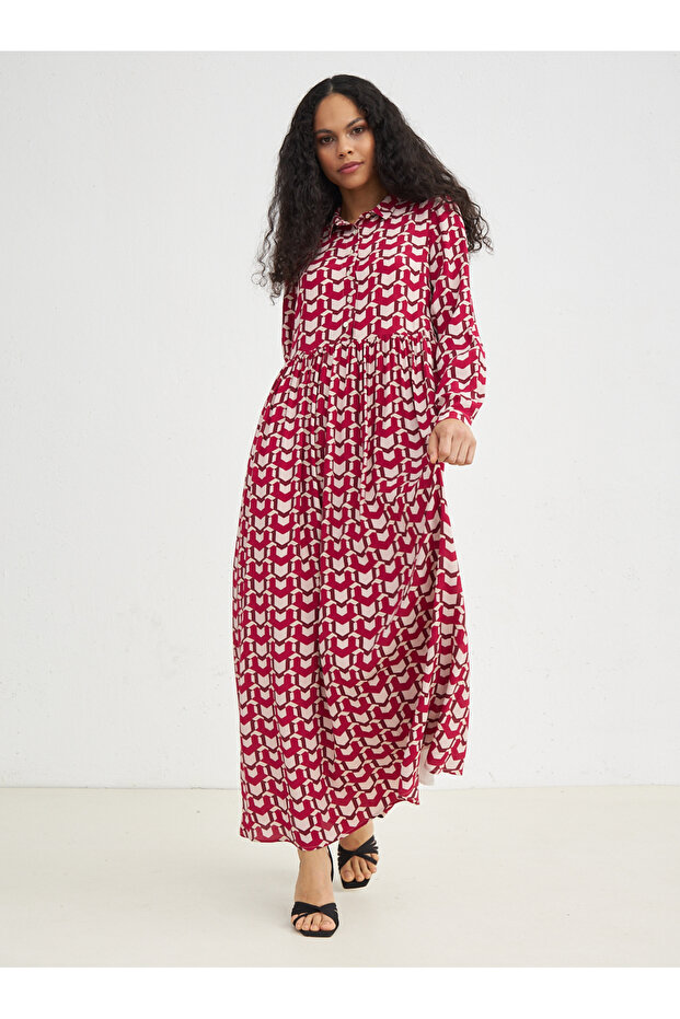Red Patterned Viscose Dress - 4