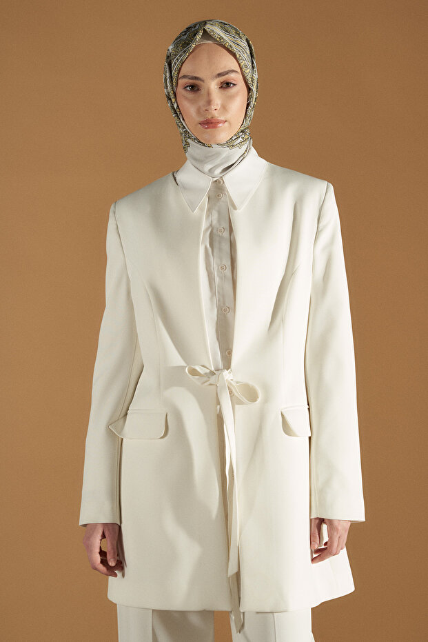 Kuşaklı Blazer Ceket - 1