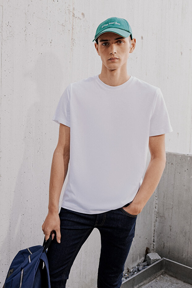 Cotton Slim Fit Slim Fit Crew Neck White T-Shirt