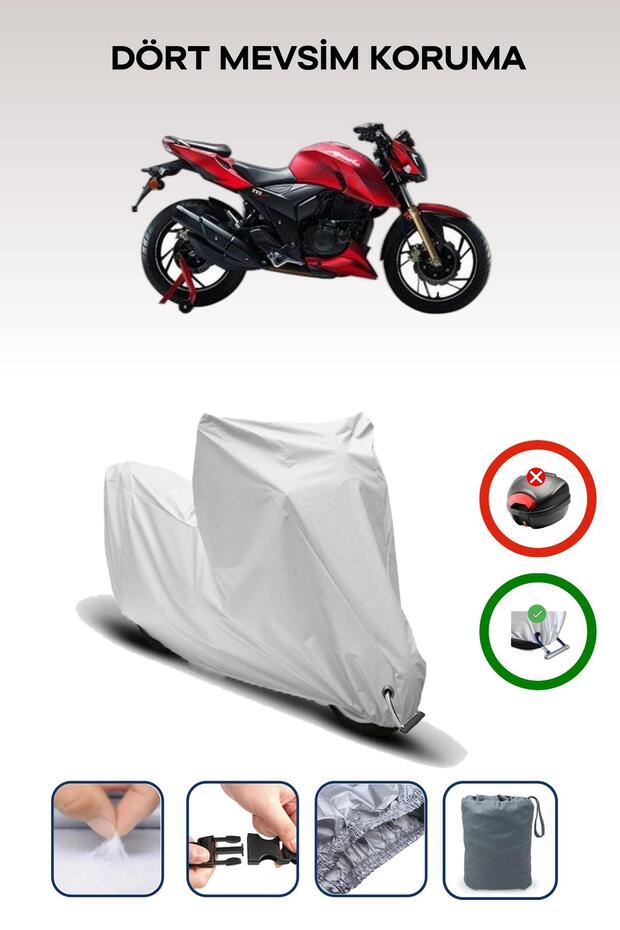 Gray, Tvs Apache Rtr 200, Motorcycle Tarpaulin, Lock Compatible, Rear Bag Incompatible