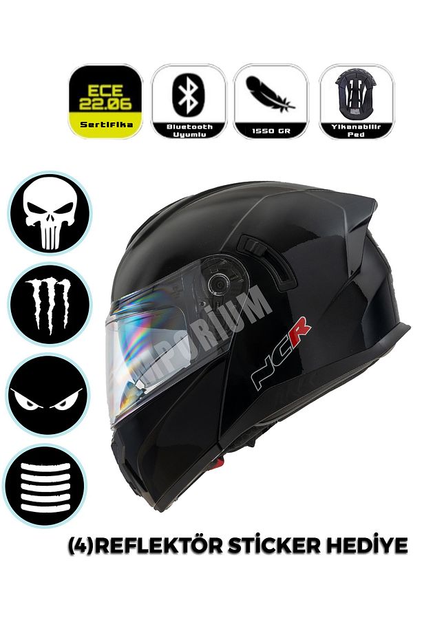 Ncr Vega Çene Açılır Kask Parlak Siyah (ECE-06) - 1