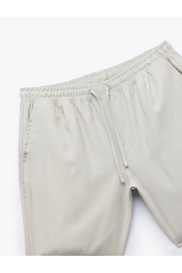 Viskon Cep Detaylı Rayon Beli Bağcıklı Bermuda Chino Yazlık Şort - 5